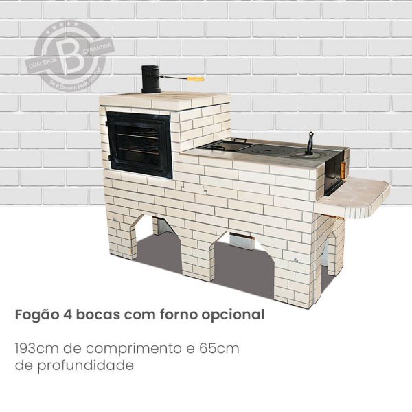 Fogão a Lenha Pré Moldado Revestido com Forno e sem Forno de 3 ou 4 Bocas