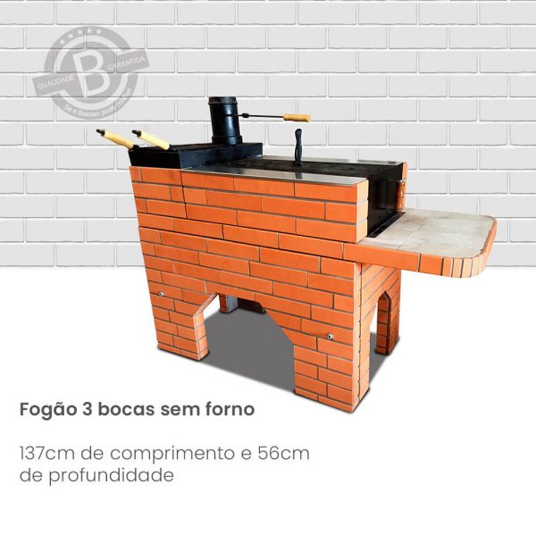 Fogão a Lenha Pré Moldado Revestido com Forno e sem Forno de 3 ou 4 Bocas